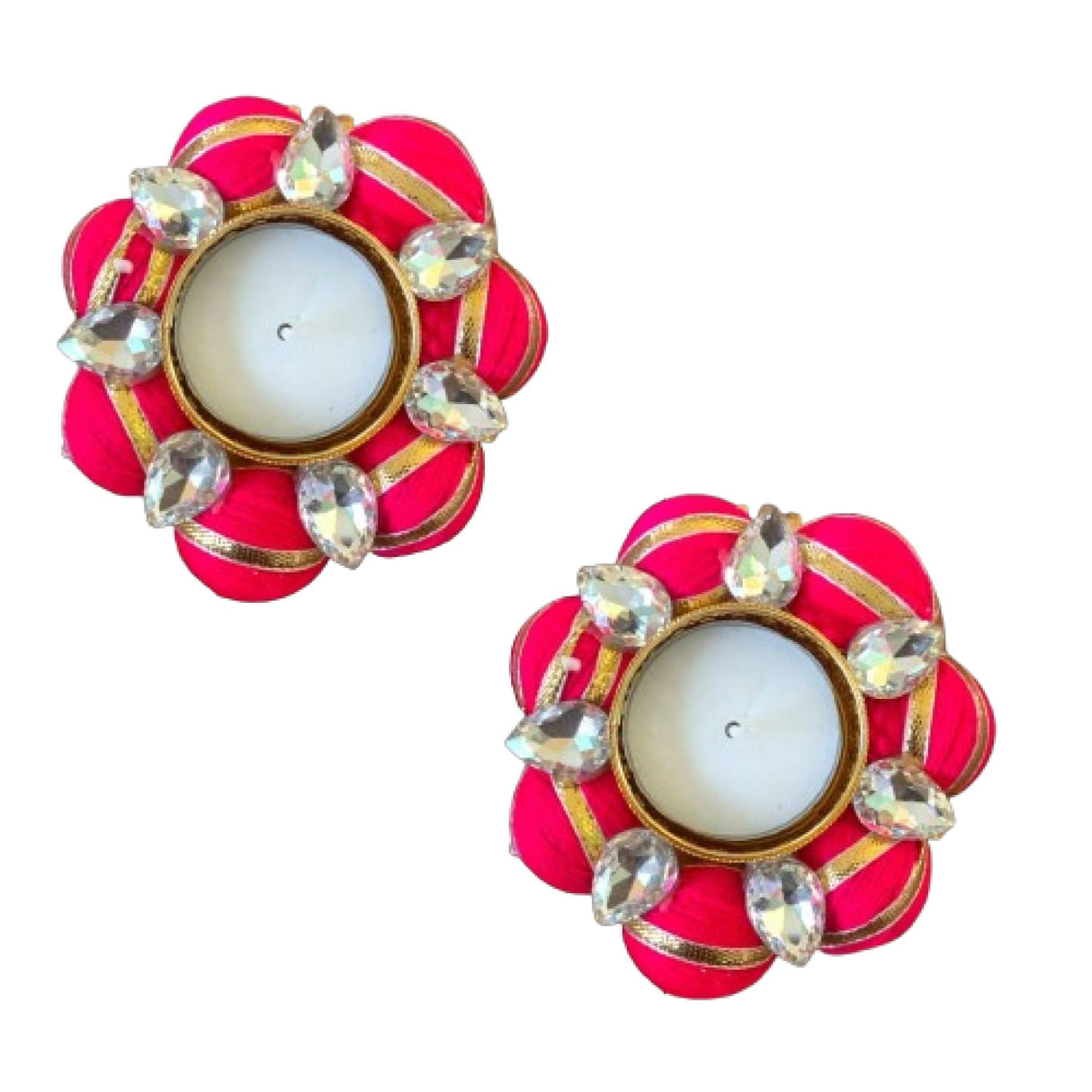 Pink jeweled candle holders for dining table decor, home, temple, or festive occasions