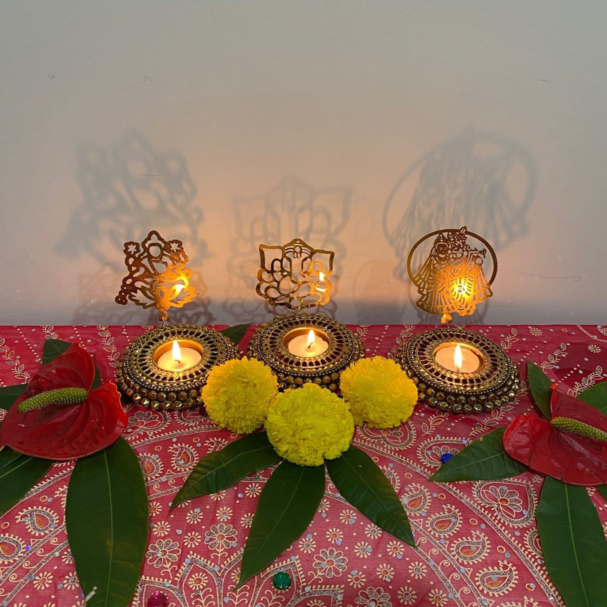 Tealight Candle Holder Festival of Light Decorative T-light Holder for Diwali Christmas Hanukkah Thanksgiving Gift Ghungroo Shadow Candle Holder for Centerpiece Dining Table Home Decor - LoveNspire