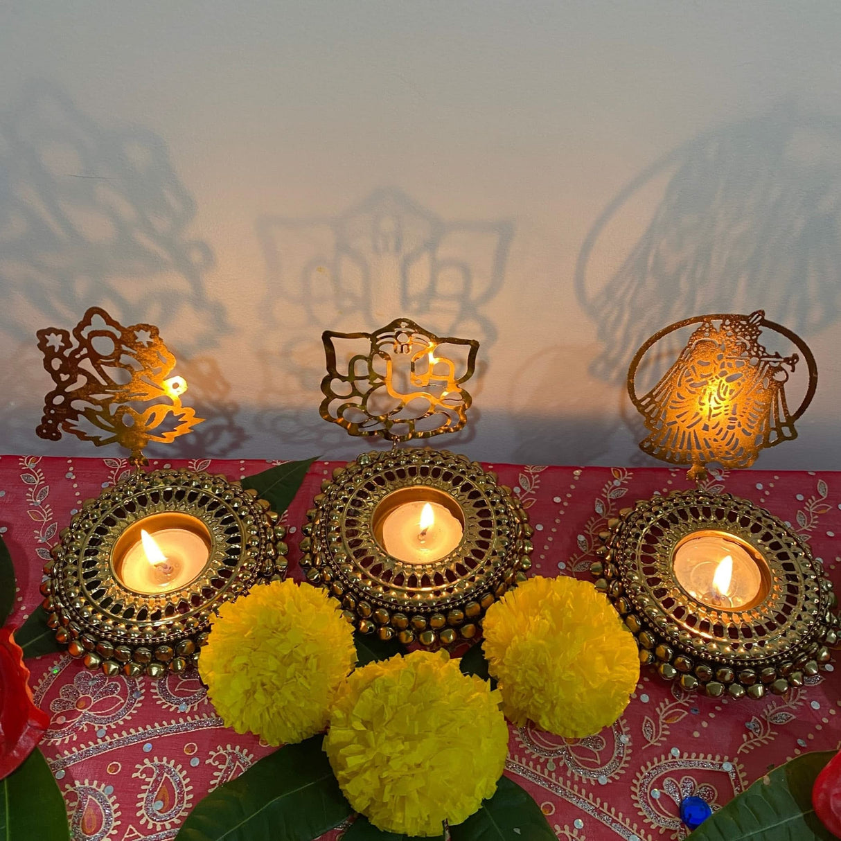 Tealight Candle Holder Festival of Light Decorative T-light Holder for Diwali Christmas Hanukkah Thanksgiving Gift Ghungroo Shadow Candle Holder for Centerpiece Dining Table Home Decor - LoveNspire
