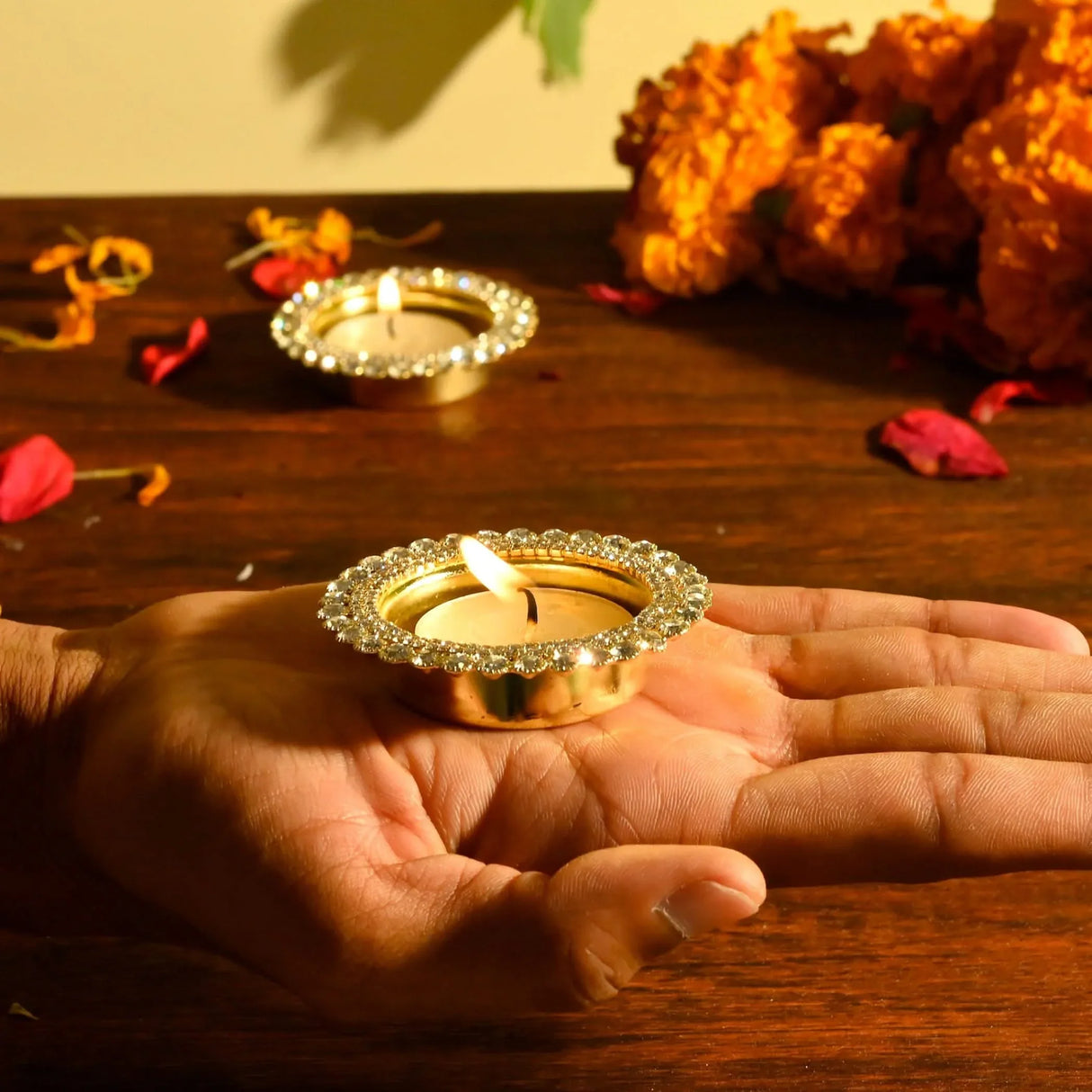 Tea Light Candle Holders Indian Decorative Candle Holder for Centerpiece Dining Table Office Home Temple Decor Housewarming Thanksgiving Gift Diwali Decoration Tealight Holder for Christmas - LoveNspire