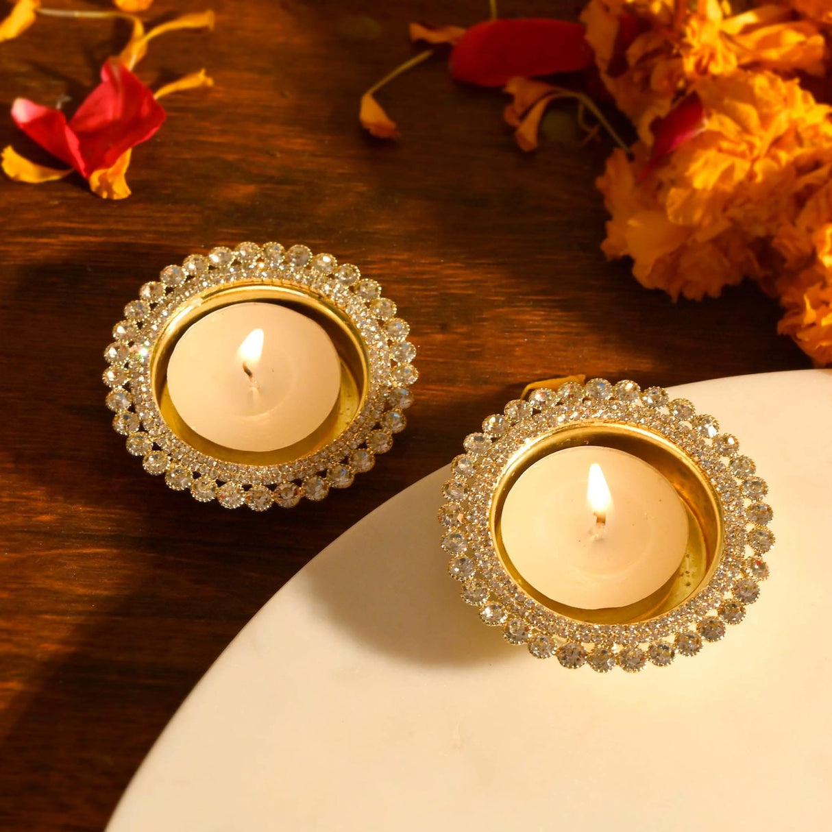 Tea Light Candle Holders Indian Decorative Candle Holder for Centerpiece Dining Table Office Home Temple Decor Housewarming Thanksgiving Gift Diwali Decoration Tealight Holder for Christmas - LoveNspire