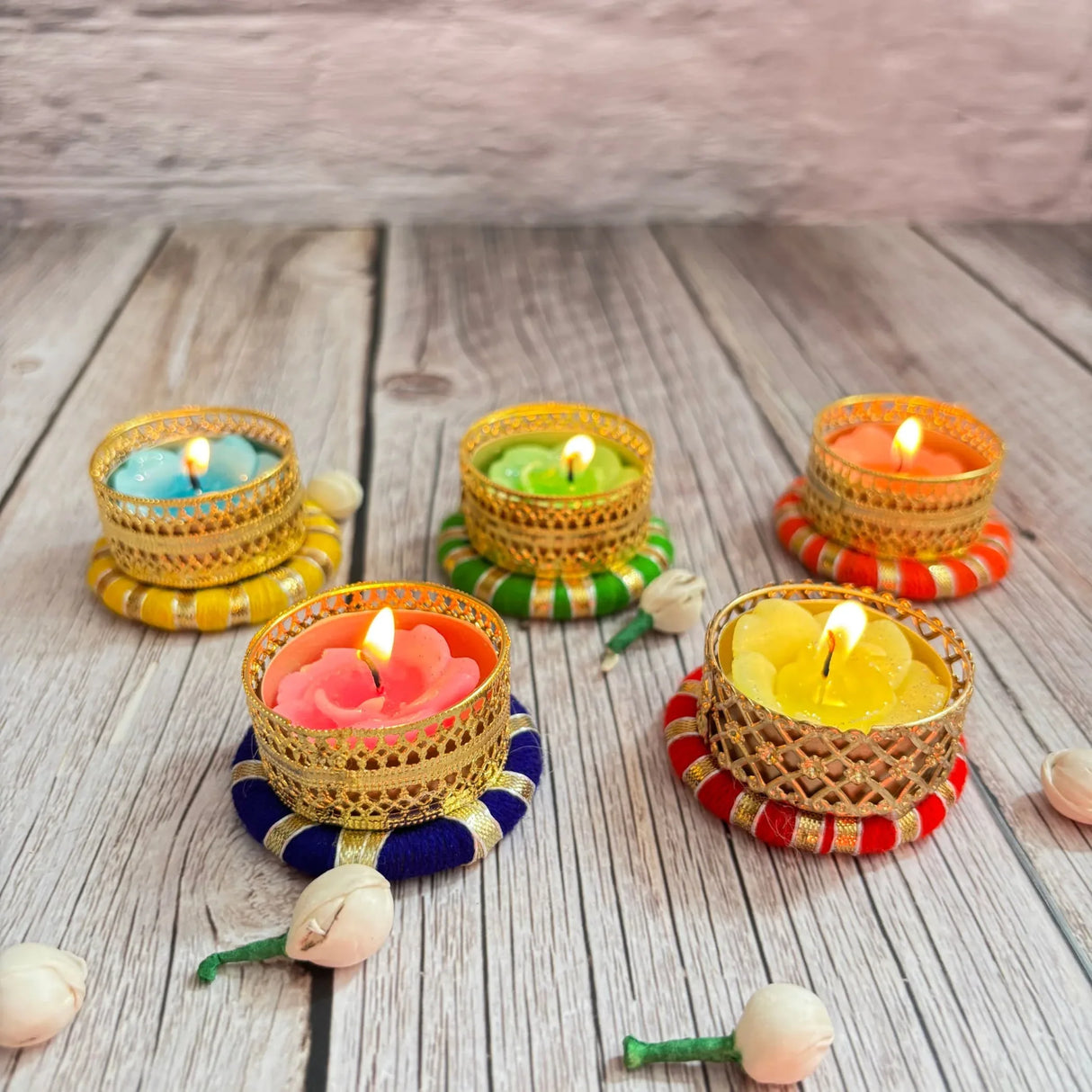 8 Ct Candle Holders Round Votives Diya for Home Decoration T-light Holder for Christmas Indian Festival Decorations Lighting Accessories Wedding Pooja Boho Decor - LoveNspire