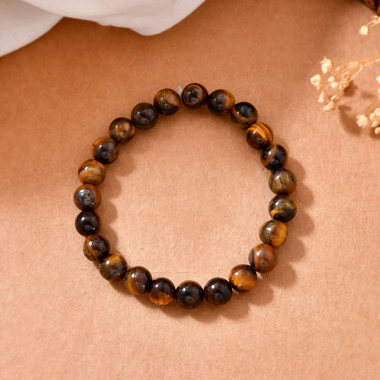 Tiger Eye Bracelet for Men Women Stretch Beaded Elastic Bracelet 8mm Round Beads Natural Stone Crystal Reiki Healing Gemstone - Handmade Natural Stone Bead Bracelet for Yoga Meditation - LoveNspire