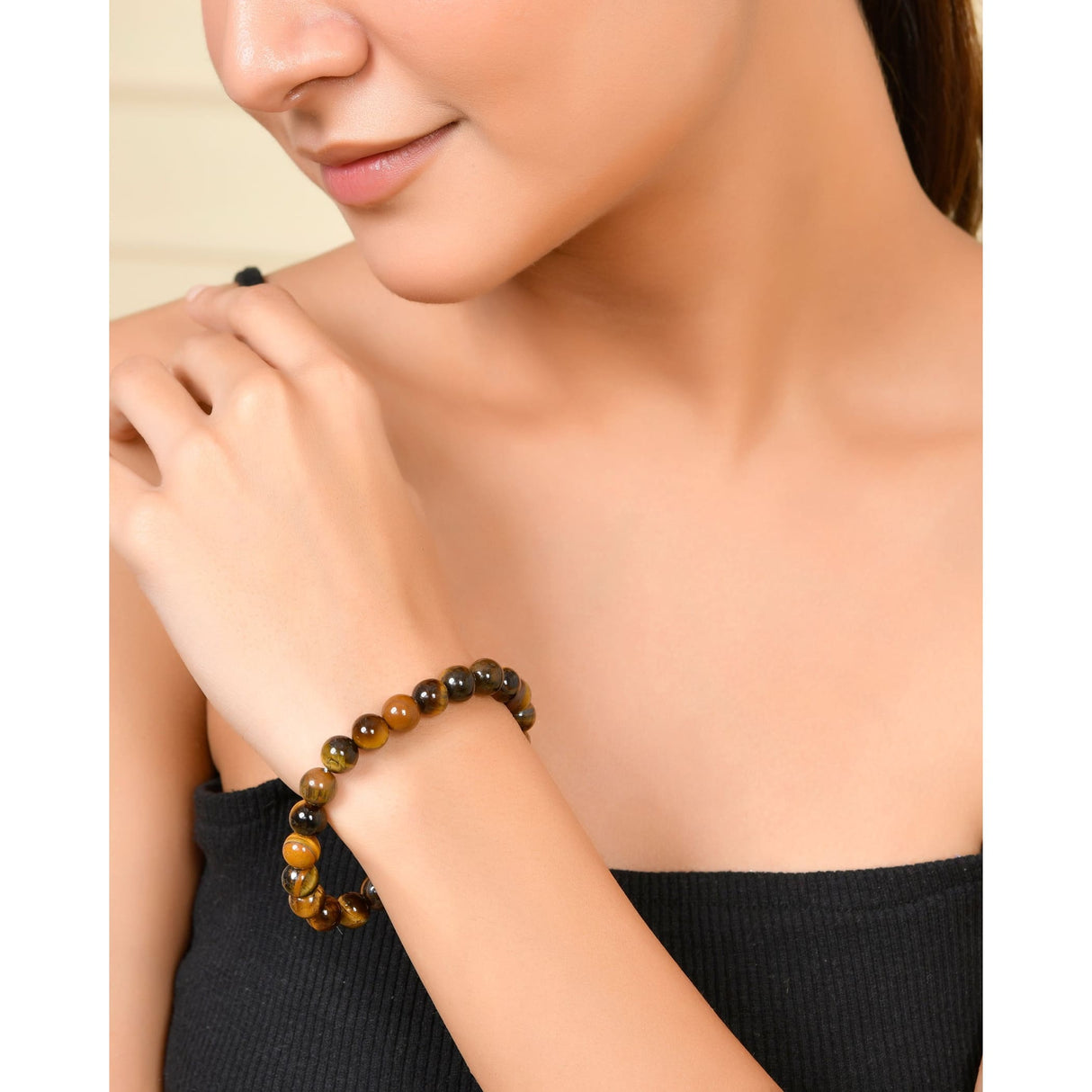 Tiger’s Eye beaded bracelet with 8mm round crystals for meditation and healing