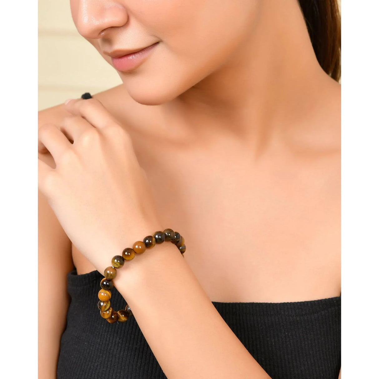 Tiger Eye Bracelet for Men Women Stretch Beaded Elastic Bracelet 8mm Round Beads Natural Stone Crystal Reiki Healing Gemstone - Handmade Natural Stone Bead Bracelet for Yoga Meditation - LoveNspire