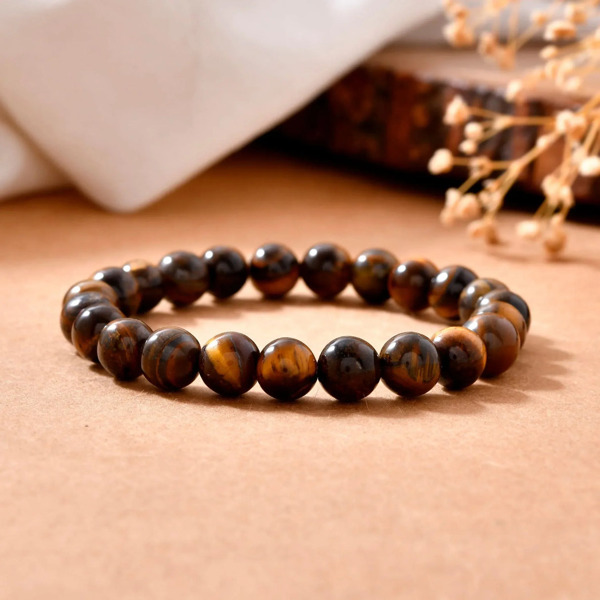 Tiger Eye Bracelet for Men Women Stretch Beaded Elastic Bracelet 8mm Round Beads Natural Stone Crystal Reiki Healing Gemstone - Handmade Natural Stone Bead Bracelet for Yoga Meditation - LoveNspire