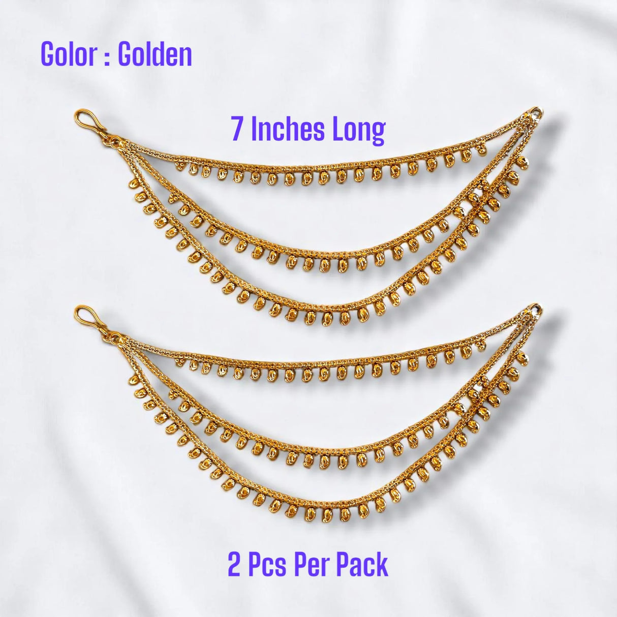 Ear Chains Indian Traditional Jewelry Triple Layer Earrings Connector for Women Mother Dangle Chain Jewellery Hair Accessory Gold Plated Indian Wedding Bollywood - Gift for Her (7 Inch) - LoveNspire