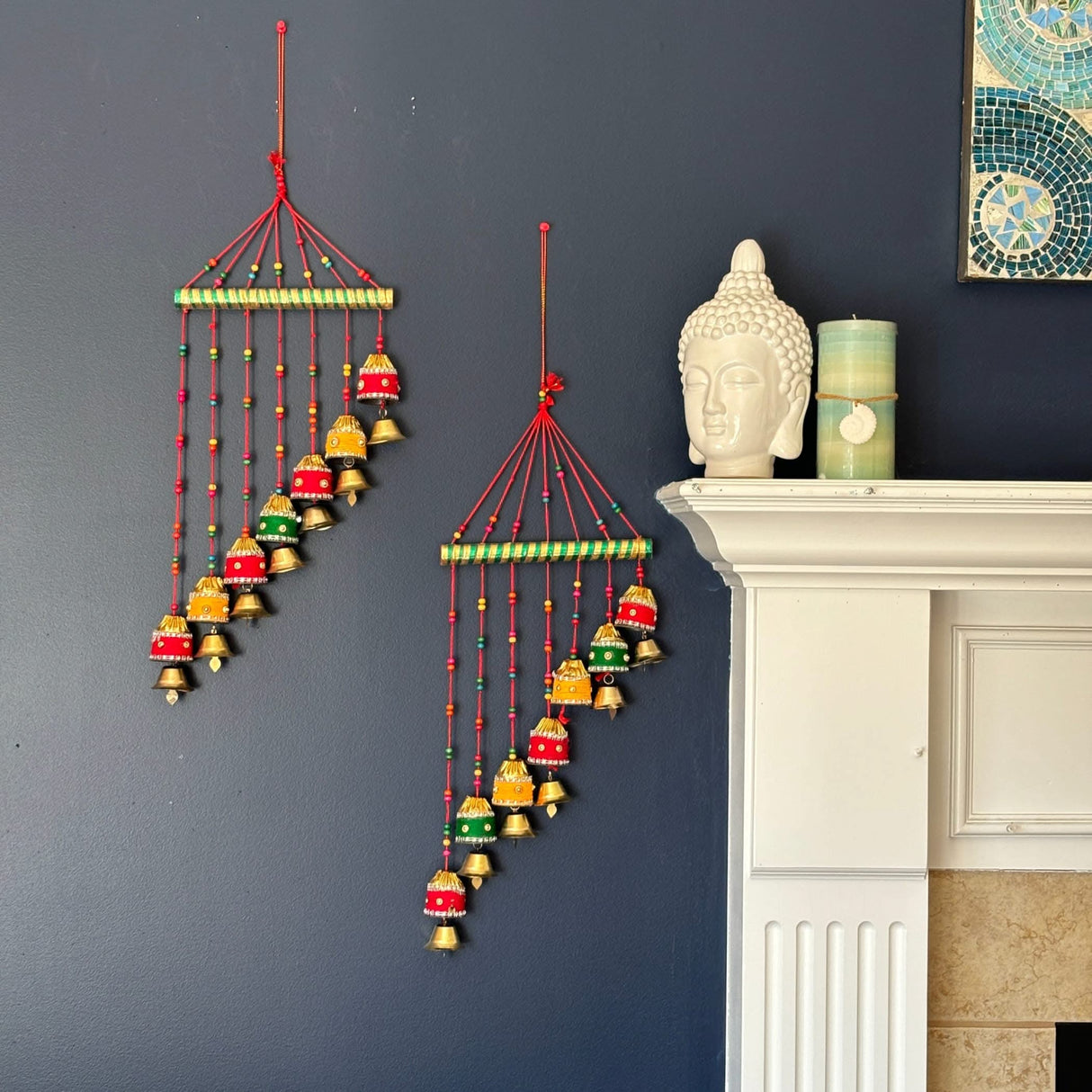 Indian Wind Chimes Colorful Bells Windchimes Jhoomar Rajasthani Hanging for Home Wall Temple Bedroom Outdoor Decor Decorative Accessories for Patio Porch Wedding Housewarming Gifts - LoveNspire