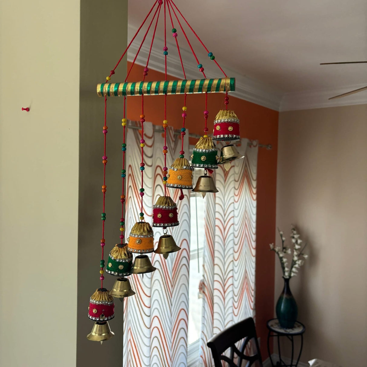 Indian Wind Chimes Colorful Bells Windchimes Jhoomar Rajasthani Hanging for Home Wall Temple Bedroom Outdoor Decor Decorative Accessories for Patio Porch Wedding Housewarming Gifts - LoveNspire
