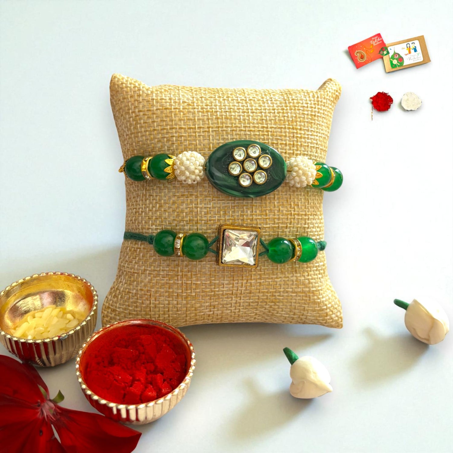 Rakhi for Brother and Bhabhi Traditional Lumba Designer Fancy Bracelet Couple Rakhi for Bhaiya Bhabhi Bhai Rakhi for Brother Gift Hamper Roli Chawal - LoveNspire