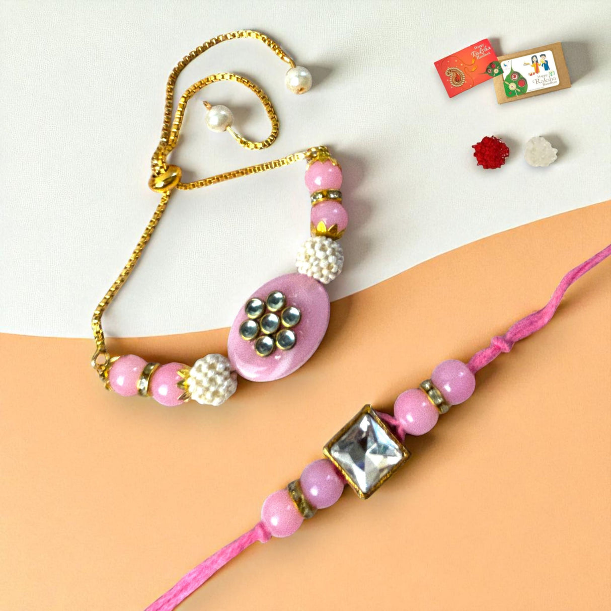 Rakhi for Brother and Bhabhi Traditional Lumba Designer Fancy Bracelet Couple Rakhi for Bhaiya Bhabhi Bhai Rakhi for Brother Gift Hamper Roli Chawal - LoveNspire