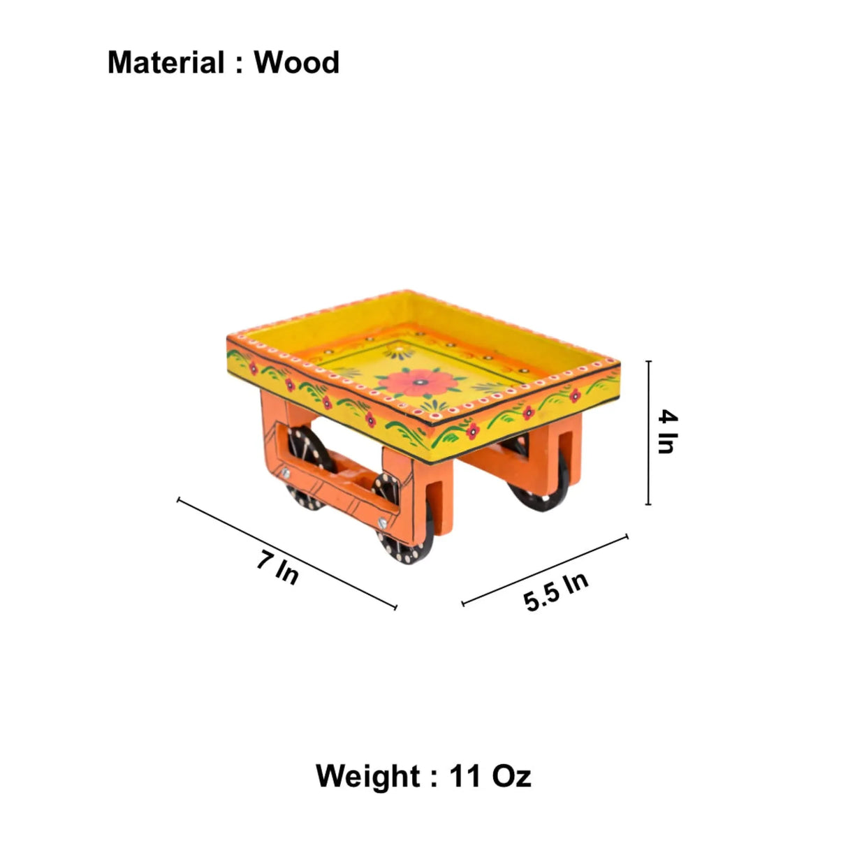Wooden Trolley with Wheels Hand Painted Serving Tray Indian Decorative Platter for Snack Tea Home Kitchen Restaurant Table Decor Great Gift Idea - LoveNspire