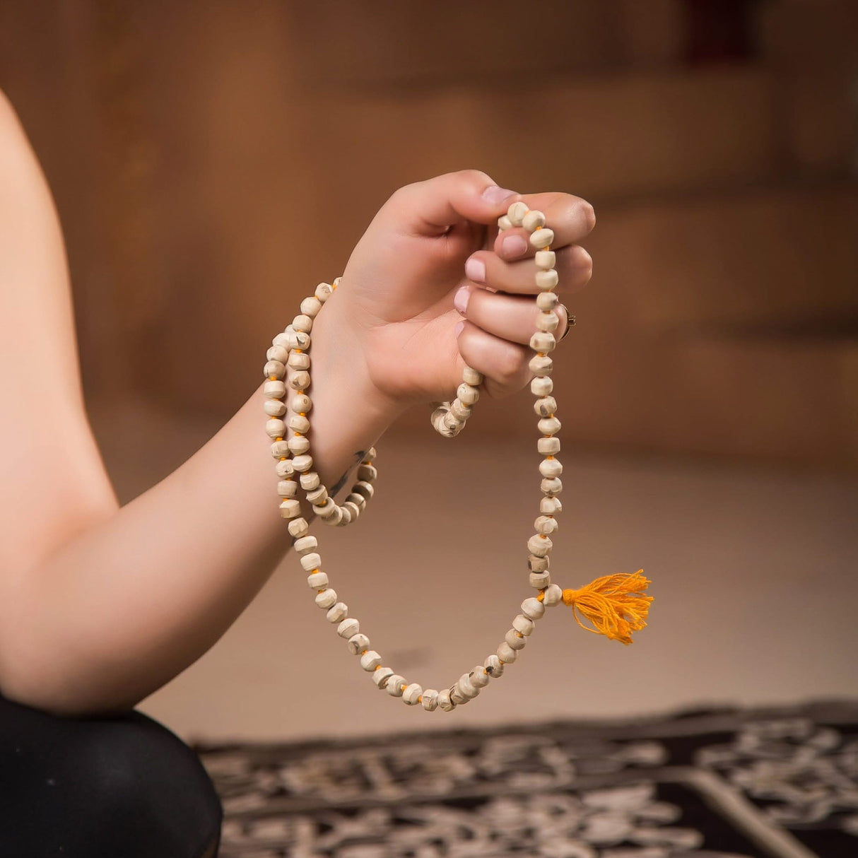Tulsi Mala Beads Necklace Holy Basil 108 + 1 Beads Ram Japa Prayer Mala Energized Hindu Tibetan Buddhist Rosary for Chanting Mantra Hand Knotted Tulsi Neck Mala for Pooja Meditation Yoga - LoveNspire
