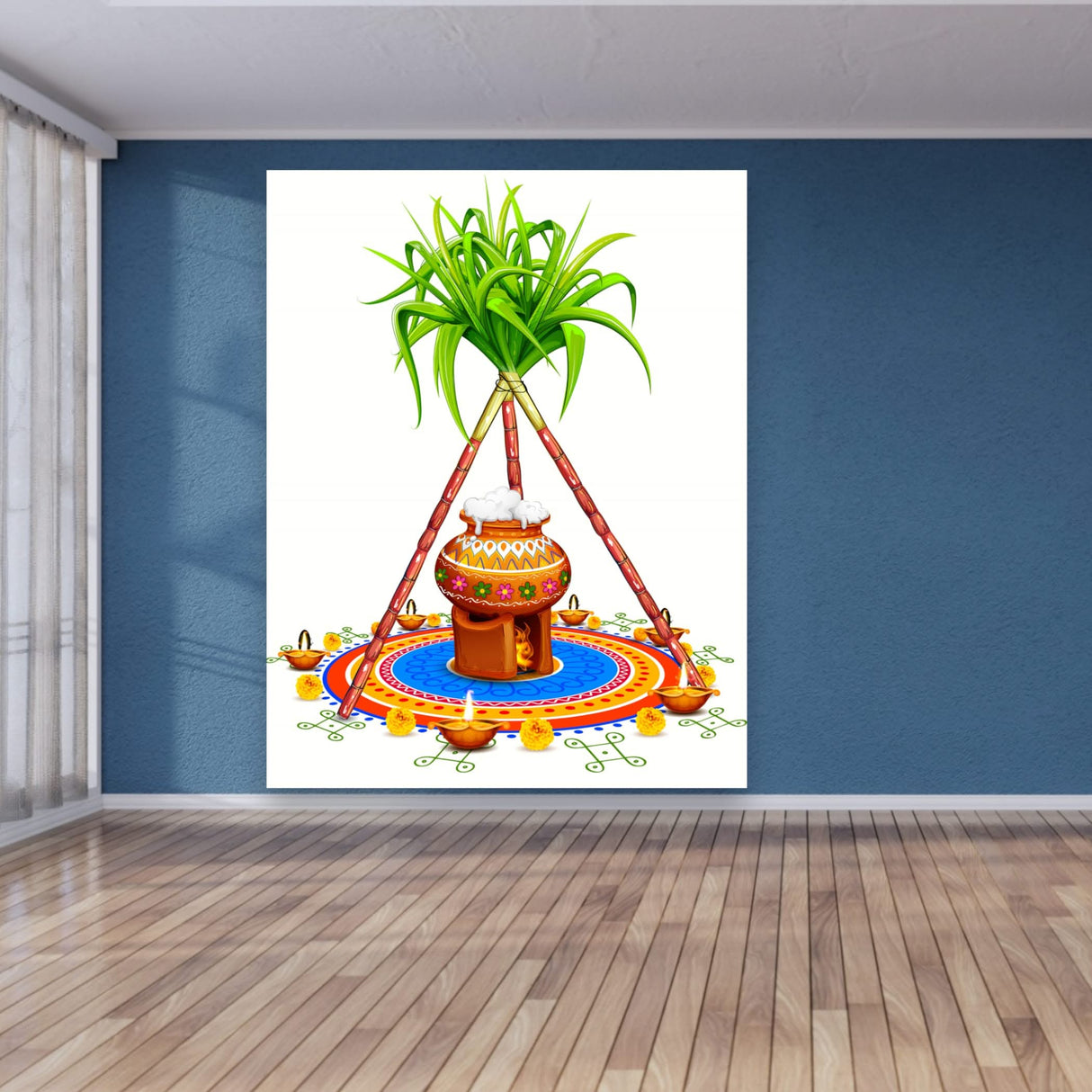 Ugadi Backdrop Banner 5x8 Feet Pongal Decor Indian Harvest Festival Background Holiday Banner Wall Backdrop for Photography Pongal Ugadi Party Celebration - Decorative Photo Props - LoveNspire