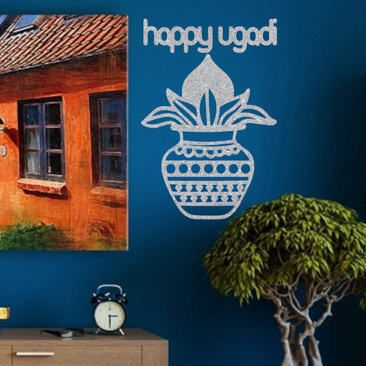Ugadi Wall Decor Mangal Kalash Happy Ugadi Text Sticker Decorative Cutout Diy Indian Backdrop Traditional Telugu New Year Wall Decor Puja Mandir Ugadi Celebration Spiritual Gift - LoveNspire