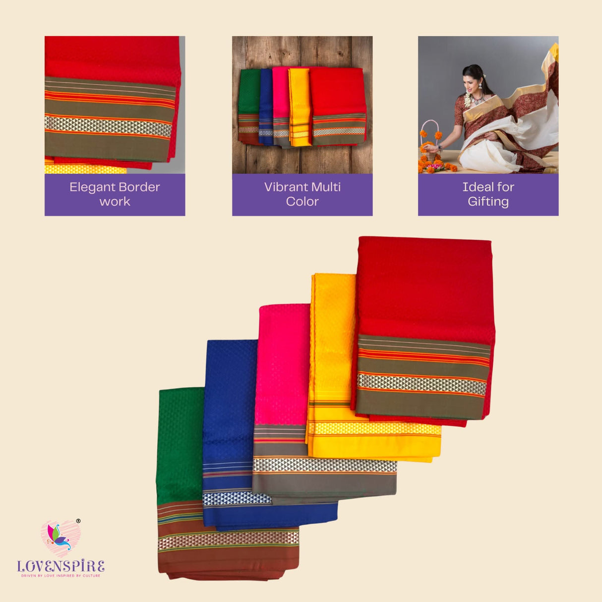 Colorful folded sarees displayed with traditional unstitched blouse pieces for women
