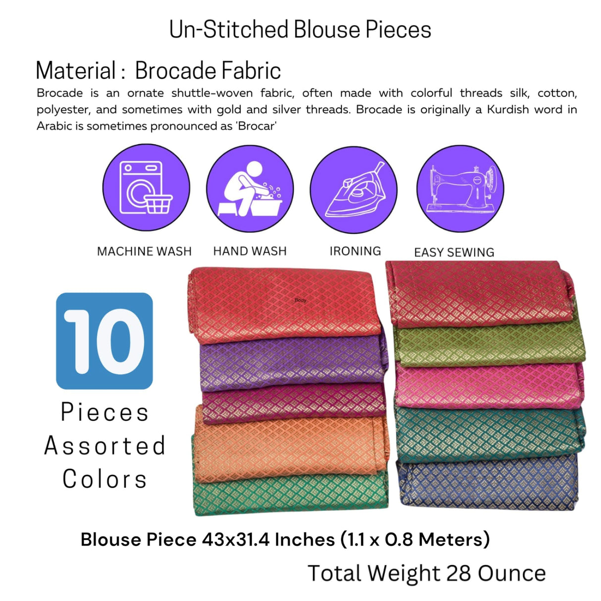 Multi Color Unstitched Saree Blouse Pieces Woven Brocade Fabric for Women Return Gifts for Pooja Housewarming Assorted Colors - LoveNspire