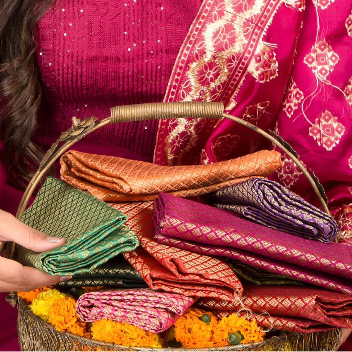 Multi Color Unstitched Saree Blouse Pieces Woven Brocade Fabric for Women Return Gifts for Pooja Housewarming Assorted Colors - LoveNspire