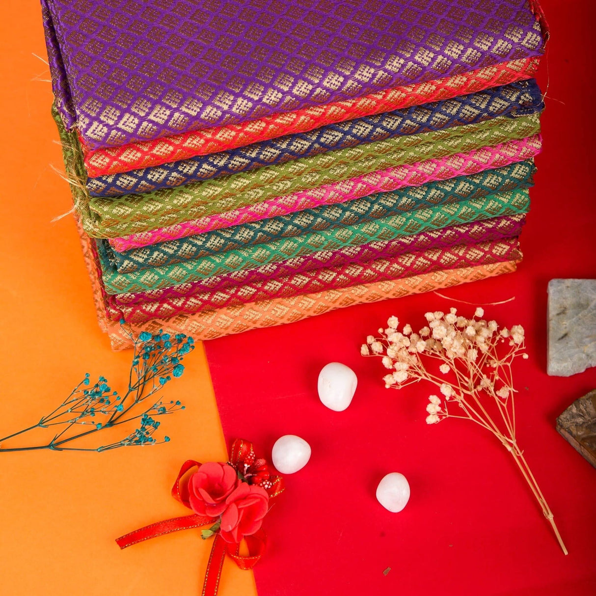 Multi Color Unstitched Saree Blouse Pieces Woven Brocade Fabric for Women Return Gifts for Pooja Housewarming Assorted Colors - LoveNspire