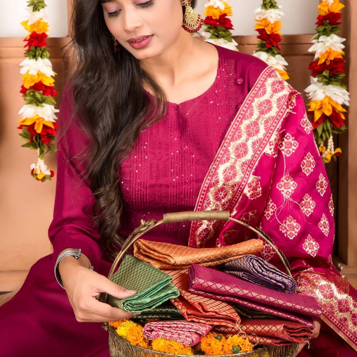 Multi Color Unstitched Saree Blouse Pieces Woven Brocade Fabric for Women Return Gifts for Pooja Housewarming Assorted Colors - LoveNspire