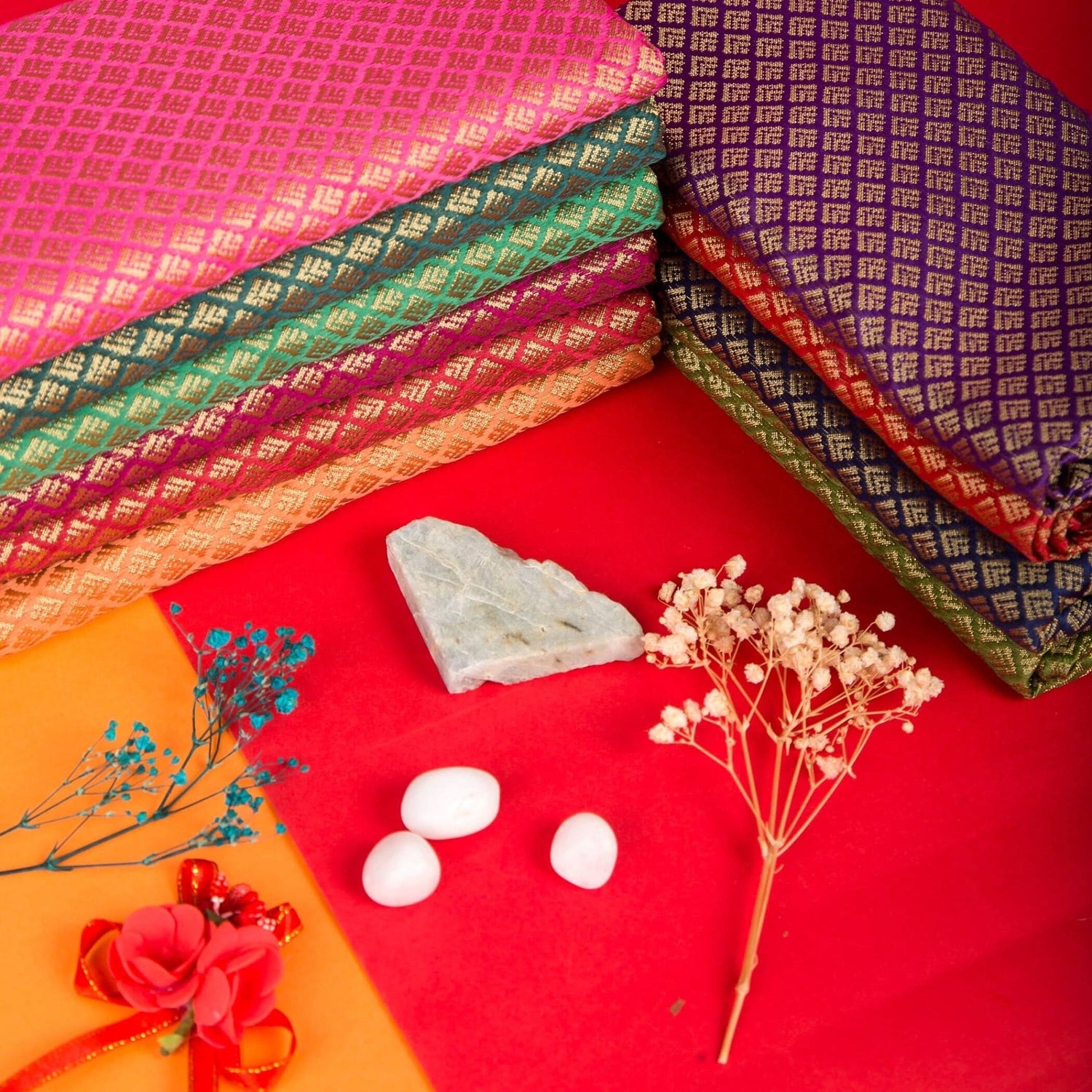 Multi Color Unstitched Saree Blouse Pieces Woven Brocade Fabric for Women Return Gifts for Pooja Housewarming Assorted Colors - LoveNspire