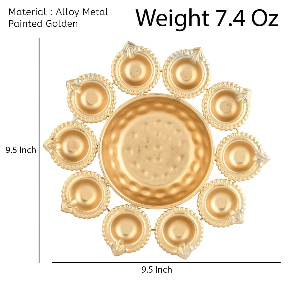 Urli Bowl Brass Finished Diya Shape Flower Decorative Urli Bowl for Floating Flowers Tea Light Candles Home Office Table Decor Diwali Decoration Indian Showpiece Items (10 Diyas) - LoveNspire