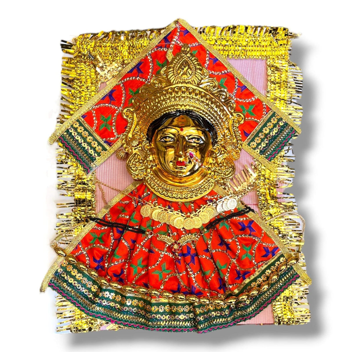 Vara Lakshmi Goddess Face Set Devi Mata Mukhota Mahalaxmi Face Idol Embroidery Dress Jewelry for Varalaxmi Vratam Navaratri Margashirsha Vratha Puja Hindu Religious Mandir - LoveNspire