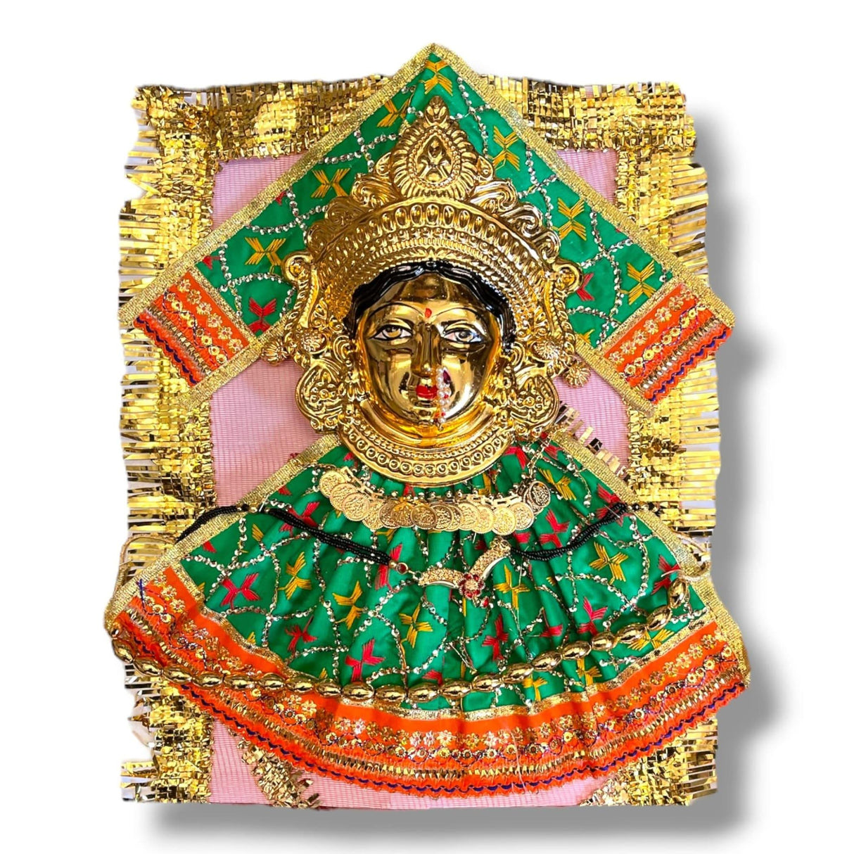 Vara Lakshmi Goddess Face Set Devi Mata Mukhota Mahalaxmi Face Idol Embroidery Dress Jewelry for Varalaxmi Vratam Navaratri Margashirsha Vratha Puja Hindu Religious Mandir - LoveNspire