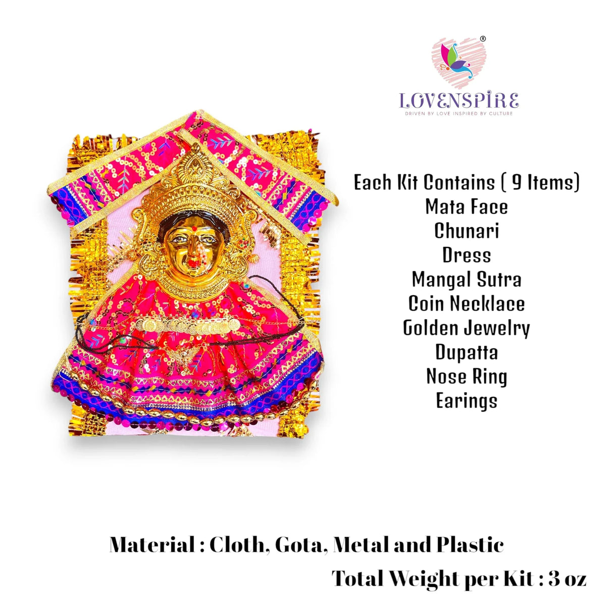 Vara Lakshmi Goddess Face Set Devi Mata Mukhota Mahalaxmi Face Idol Embroidery Dress Jewelry for Varalaxmi Vratam Navaratri Margashirsha Vratha Puja Hindu Religious Mandir - LoveNspire