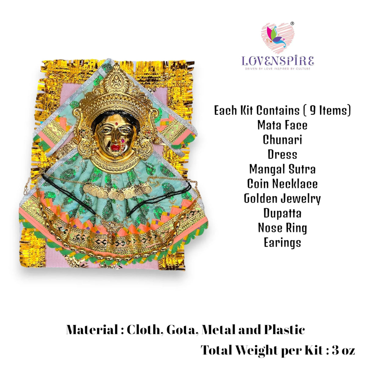 Vara Lakshmi Goddess Face Set Devi Mata Mukhota Mahalaxmi Face Idol with Gotta Dress Jewelry for Varalaxmi Vratam Navaratri Margashirsha Vratha Puja Religious Temple - LoveNspire