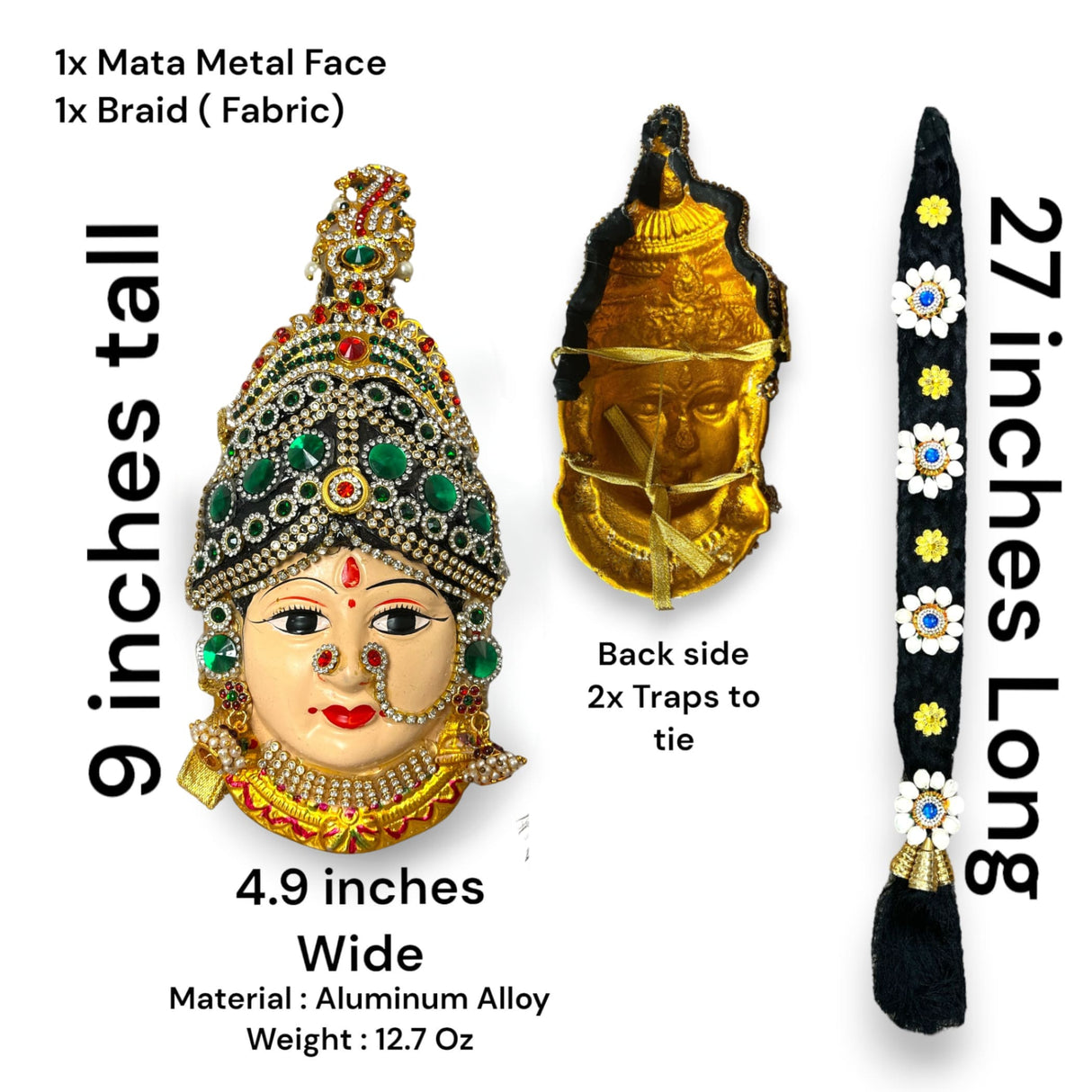 Vara Lakshmi Goddess Face with Hair Set for Varalaxmi Vratam Navaratri Margashirsha Vratha Pooja Hindu Religious Temple Mandir - Devi Mata Mukhota Mahalaxmi Goddess Face - LoveNspire