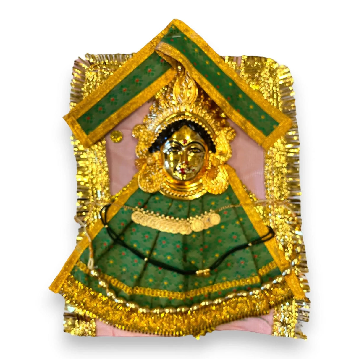 Vara Lakshmi Goddess Face Set Devi Mata Mukhota Face Idol with Dress Jewelry for Varalaxmi Vratam Navaratri Margashirsha Vratha Pooja Hindu Religious Temple Mandir - Mahalaxmi Goddess Face - LoveNspire