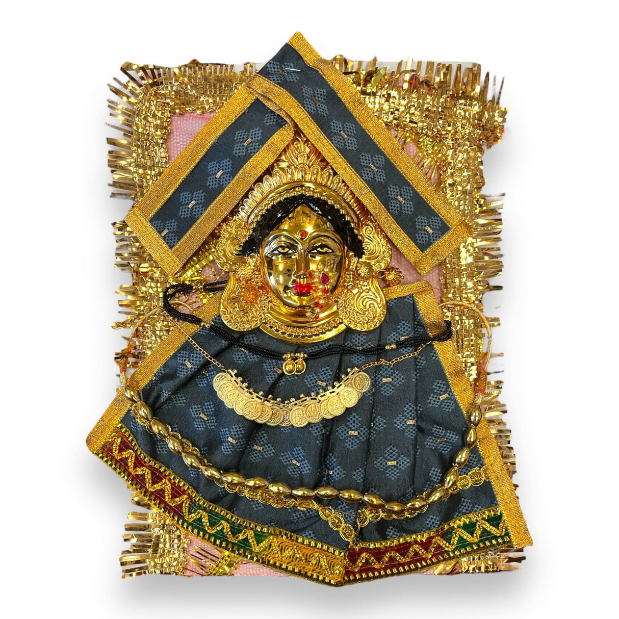 Vara Lakshmi Goddess Face Set Devi Mata Mukhota Face Idol with Dress Jewelry for Varalaxmi Vratam Navaratri Margashirsha Vratha Pooja Hindu Religious Temple Mandir - Mahalaxmi Goddess Face - LoveNspire