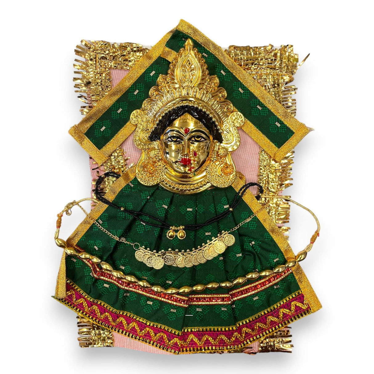 Vara Lakshmi Goddess Face Set Devi Mata Mukhota Face Idol with Dress Jewelry for Varalaxmi Vratam Navaratri Margashirsha Vratha Pooja Hindu Religious Temple Mandir - Mahalaxmi Goddess Face - LoveNspire