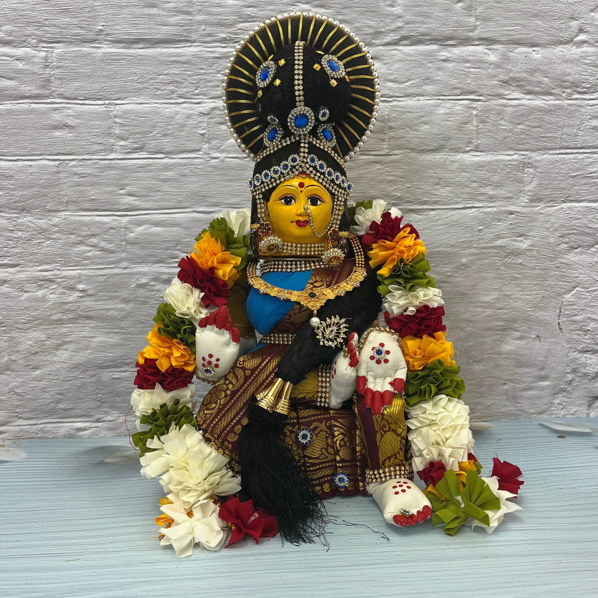 Vara Lakshmi Idol Goddess Face Set Devi Mata for Varalaxmi Vratam Navaratri Margashirsha Vratha Mahalaxmi Pooja Hindu Religious Temple Mandir (15.5 Inches) - LoveNspire