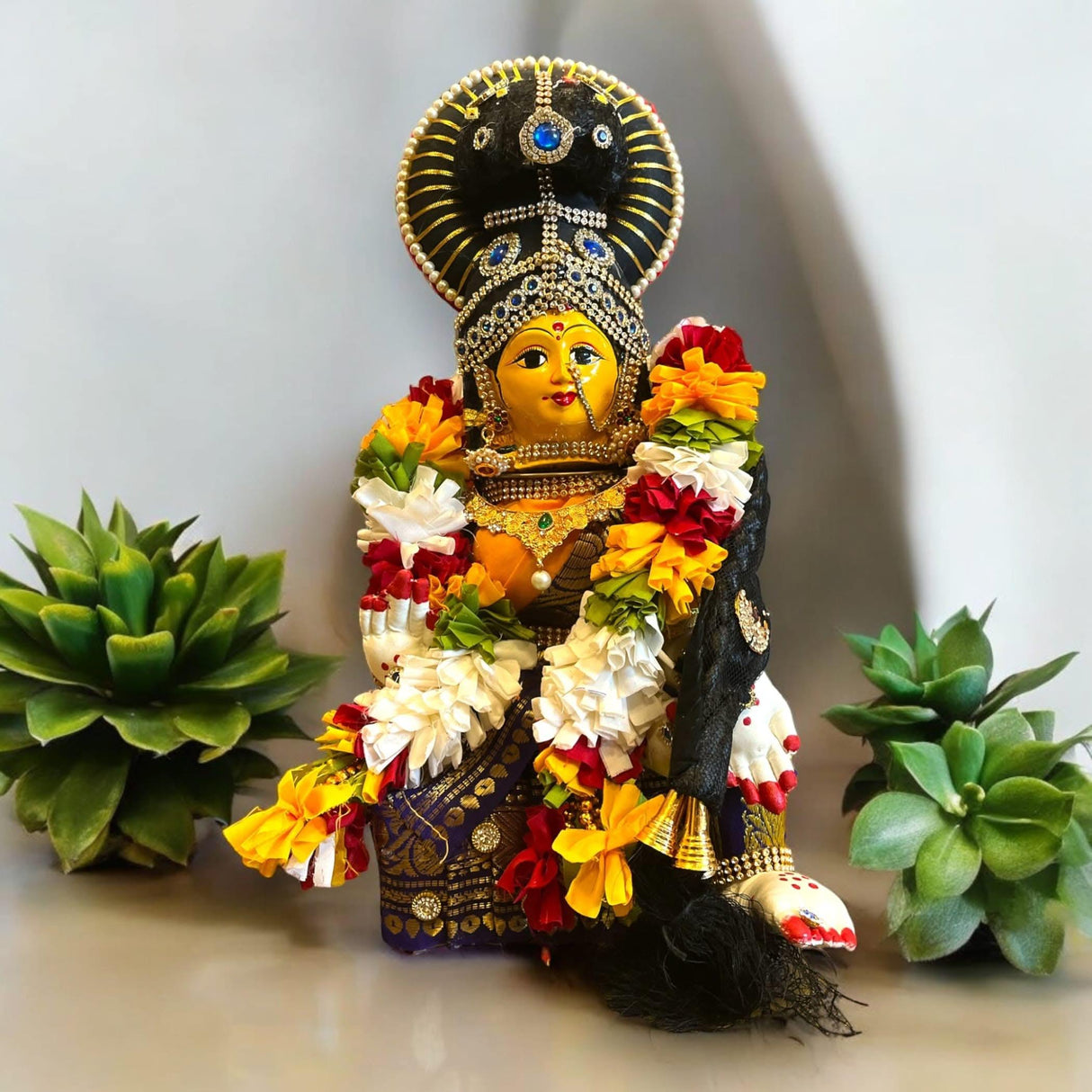 Vara Lakshmi Idol Goddess Face Set Devi Mata for Varalaxmi Vratam Navaratri Margashirsha Vratha Mahalaxmi Pooja Hindu Religious Temple Mandir (15.5 Inches) - LoveNspire