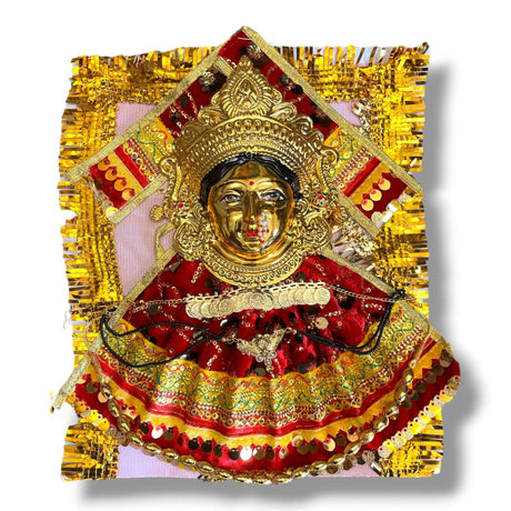 Golden Hindu deity wall hanging depicting Vara Lakshmi Goddess for religious worship