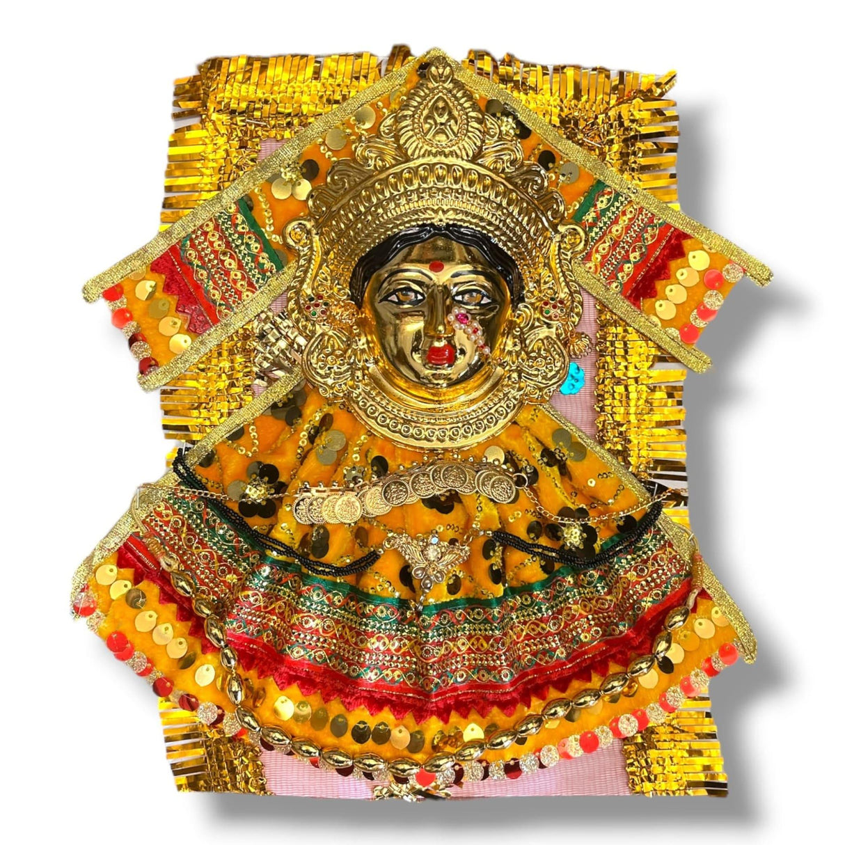 Vara Lakshmi Goddess Face Set Devi Mata Mukhota Mahalaxmi Face Idol Velvet Gotta Dress Jewelry for Varalaxmi Vratam Navaratri Margashirsha Vratha Pooja Hindu Religious Temple - LoveNspire