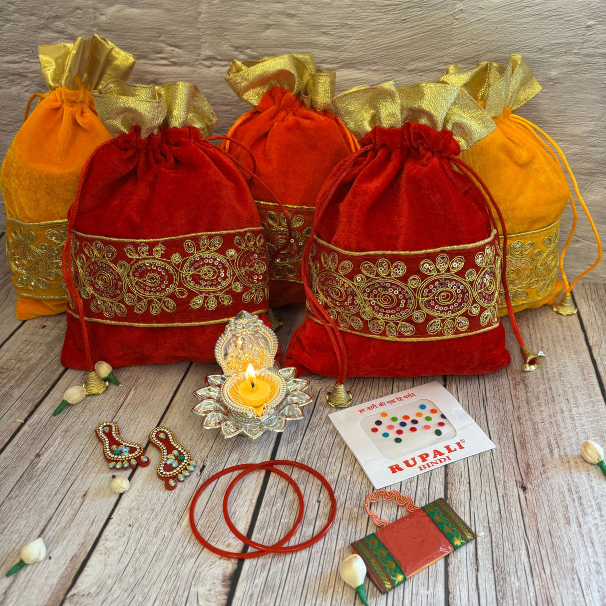 Festive gift bags with Indian accessories for Navaratri Vratham and religious occasions