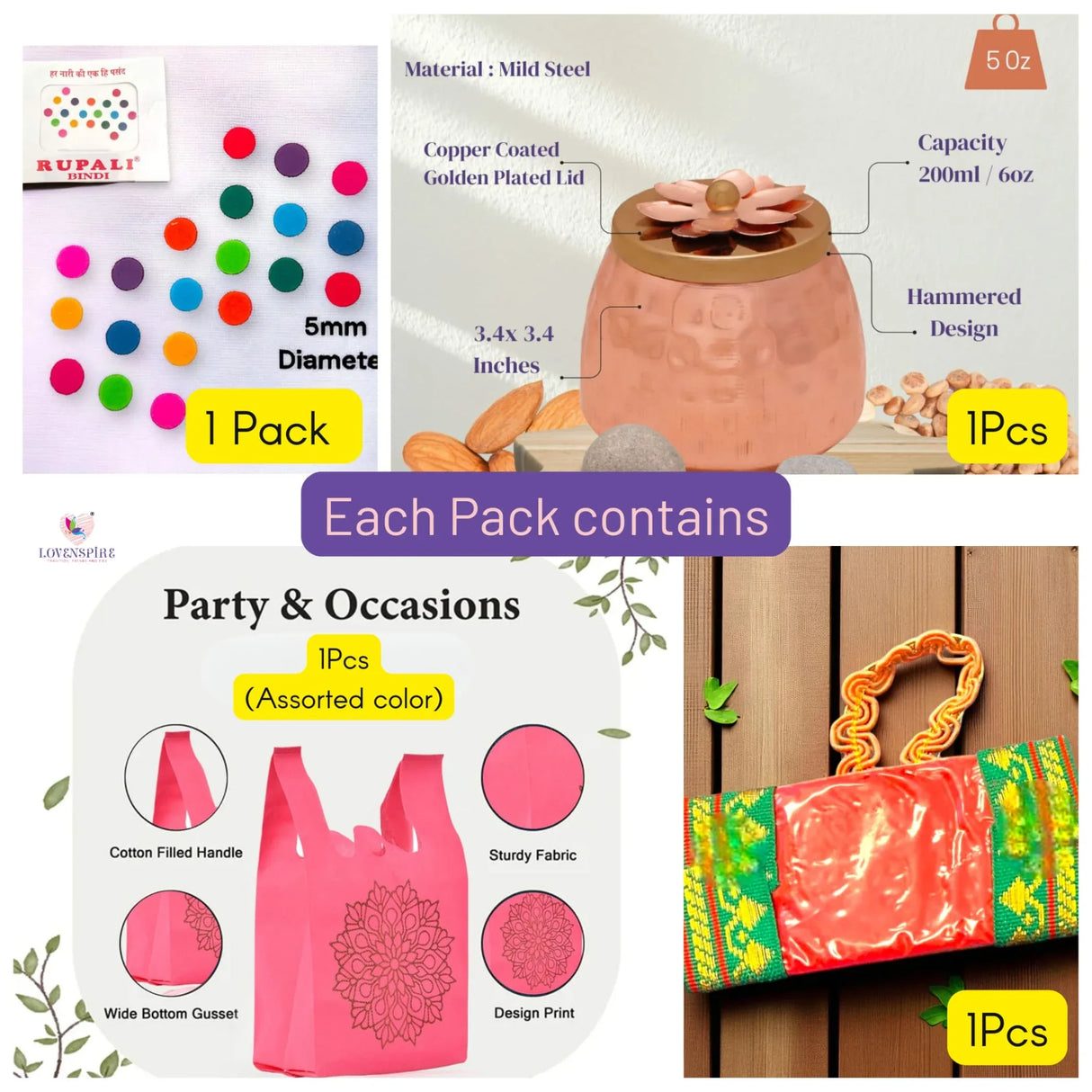 Varalakshmi Vratham Gift Hamper Navaratri Vratha Hindu Religious Teej Karva Chauth Pooja Housewarming Return Gifts - Assorted Bindi Dryfruit Jar Non Woven Carry Bags Haldi Kumkum Packet - LoveNspire