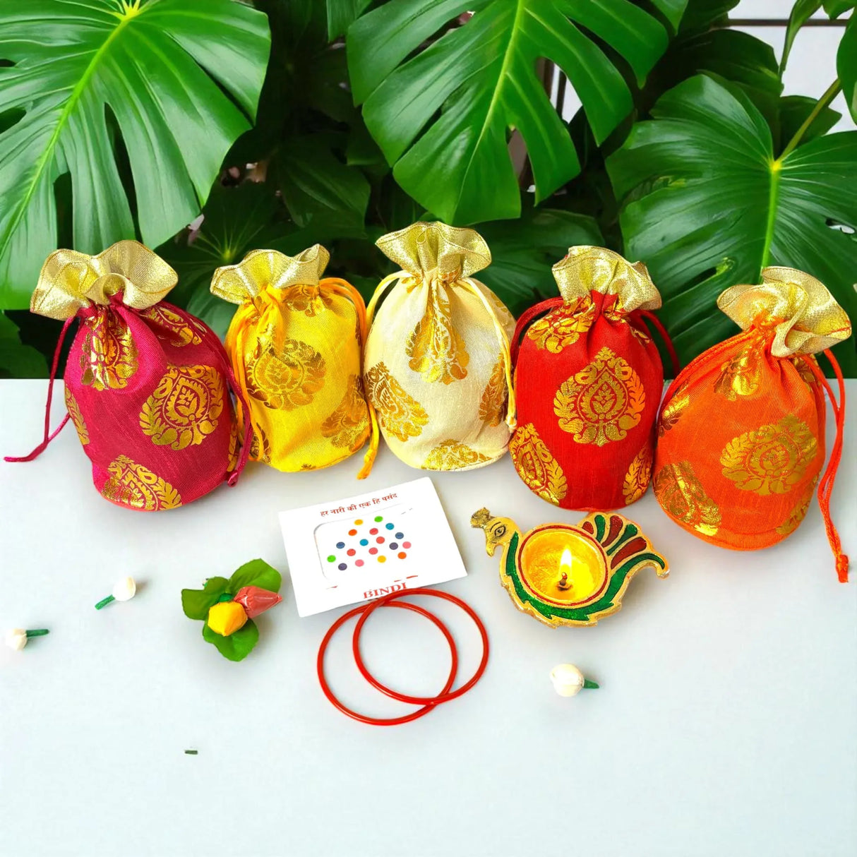 Varalakshmi Vratham Gift Hamper Navaratri Vratha Hindu Religious Teej Karva Chauth Sankranti Pooja Housewarming Return Gifts Potli Bags Haldi Kumkum Bindi Packs Diya Bangle - LoveNspire