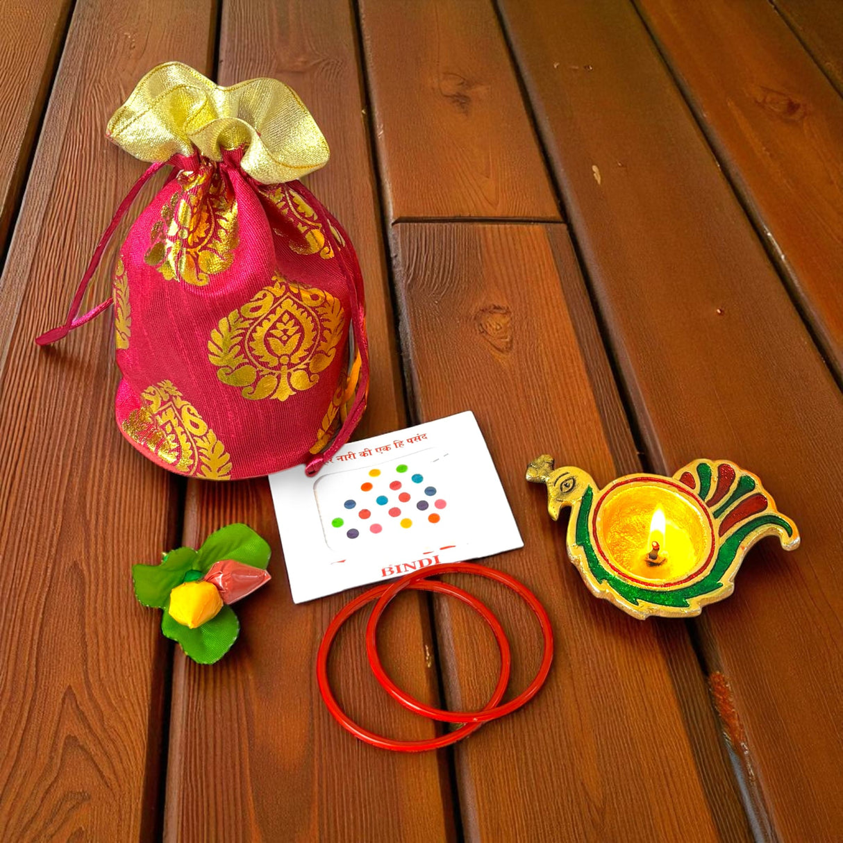 Varalakshmi Vratham Gift Hamper Navaratri Vratha Hindu Religious Teej Karva Chauth Sankranti Pooja Housewarming Return Gifts Potli Bags Haldi Kumkum Bindi Packs Diya Bangle - LoveNspire