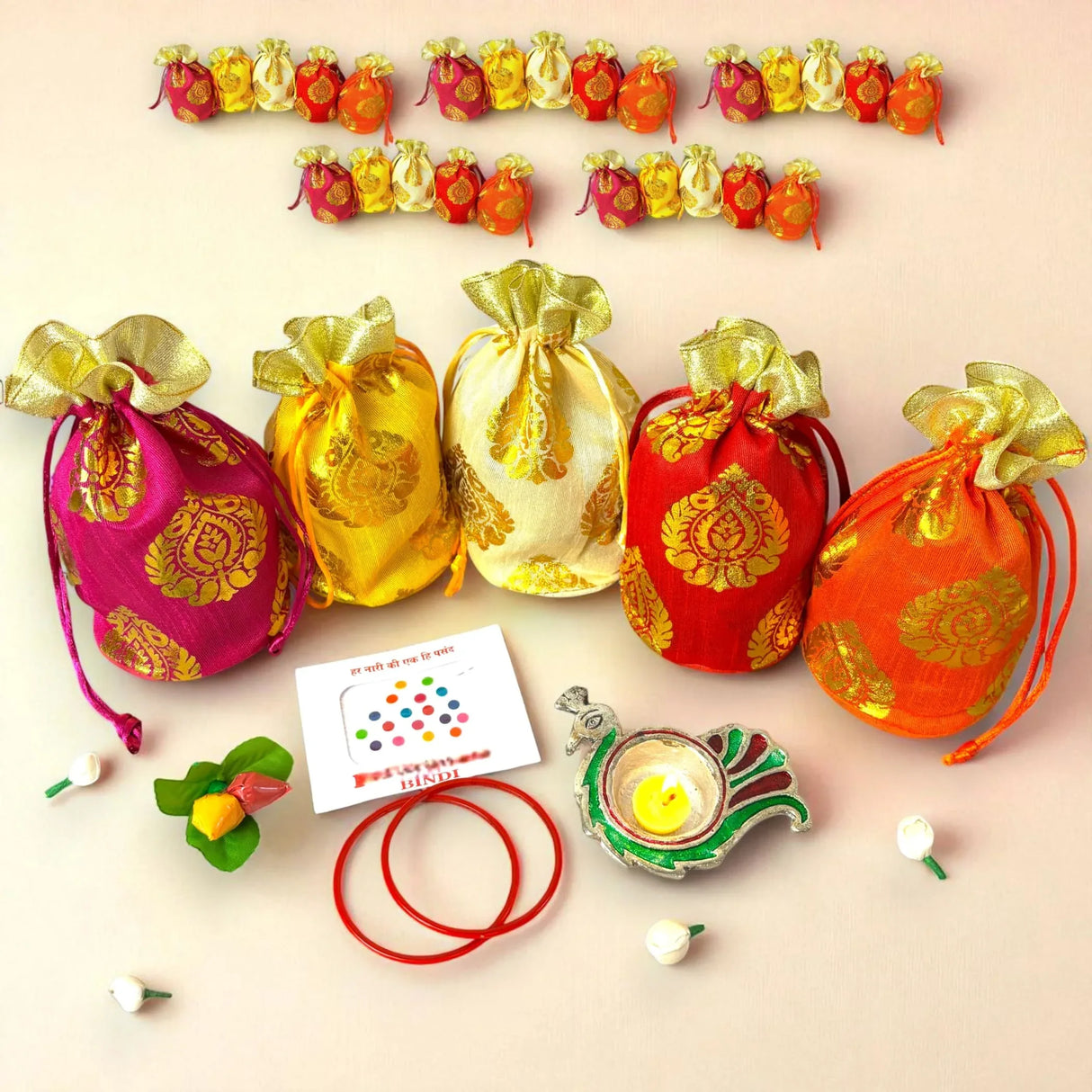 Varalakshmi Vratham Gift Hamper Navaratri Vratha Hindu Religious Teej Karva Chauth Sankranti Pooja Housewarming Return Gifts Potli Bags Haldi Kumkum Bindi Packs Diya Bangle - LoveNspire