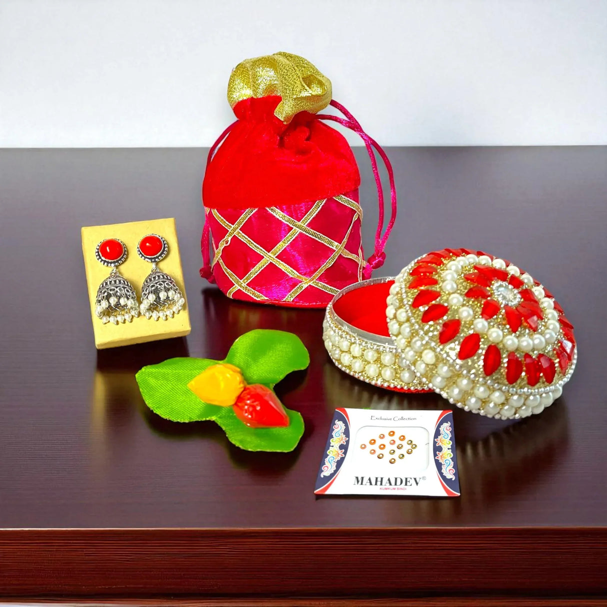 Varalakshmi Vratham Gift Hamper Navaratri Vratha Hindu Religious Teej Karva Chauth Bulk Pooja Housewarming Return Gifts - Potli Bags Haldi Kumkum Pack Earrings Bindi Pearl Box - LoveNspire