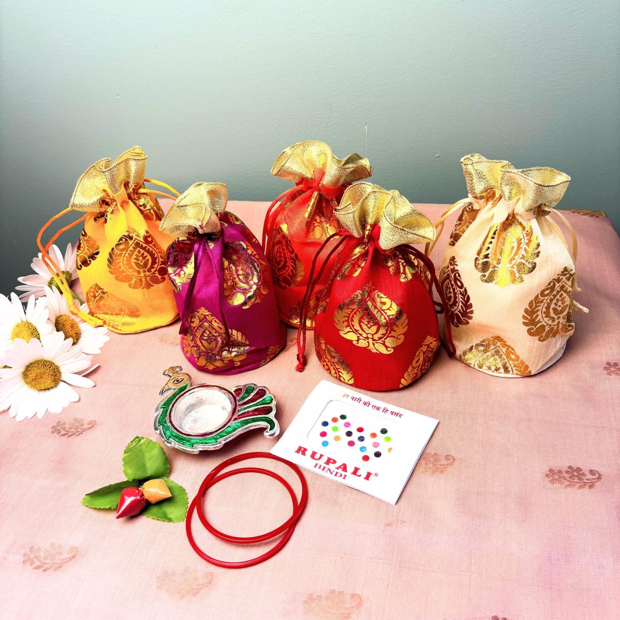 Varalakshmi Vratham Gift Hamper Navaratri Vratha Hindu Religious Teej Karva Chauth Sankranti Pooja Housewarming Return Gifts Potli Bags Haldi Kumkum Bindi Packs Diya Bangle - LoveNspire