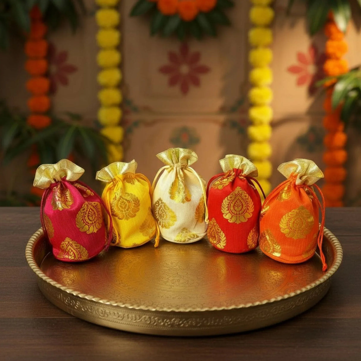 Varalakshmi Vratham Gift Hamper Navaratri Vratha Hindu Religious Teej Karva Chauth Sankranti Pooja Housewarming Return Gifts Potli Bags Haldi Kumkum Bindi Packs Diya Bangle - LoveNspire