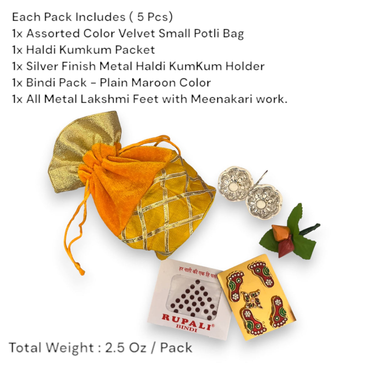 Varalakshmi Vratham Gift Hamper Navaratri Vratha Hindu Religious Teej Karva Chauth Sankranti Pooja Housewarming Return Gifts - Potli Bags Haldi Kumkum Pack & Holder Lakshmi Feet Bindi - LoveNspire