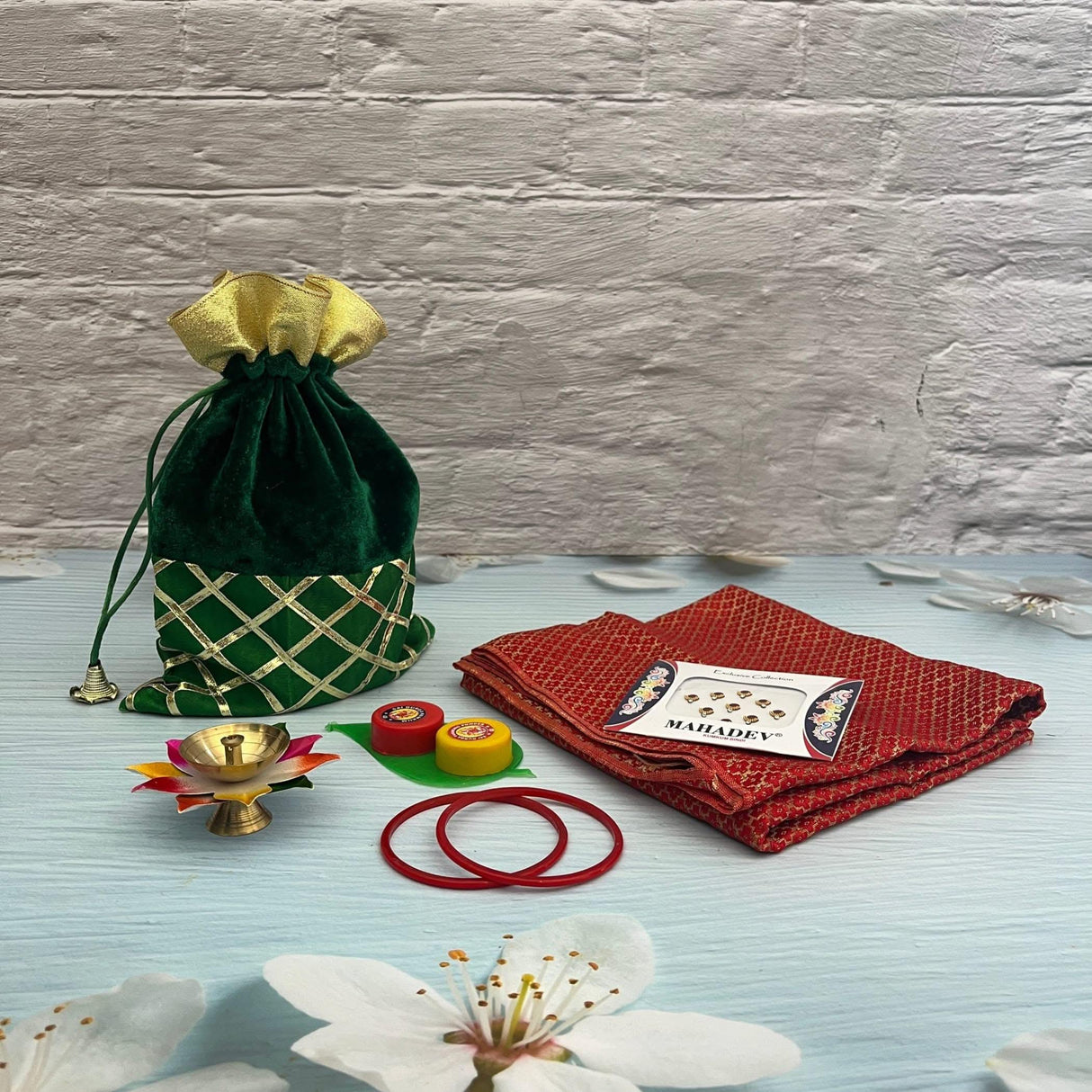 Varalakshmi Vratham Gift Hamper Navaratri Vratha Hindu Religious Teej Karva Chauth Sankranti Pooja Housewarming Return Gifts - Potli Bags Haldi Kumkum Holder Blouse Piece Diya Bindi Bangles - LoveNspire