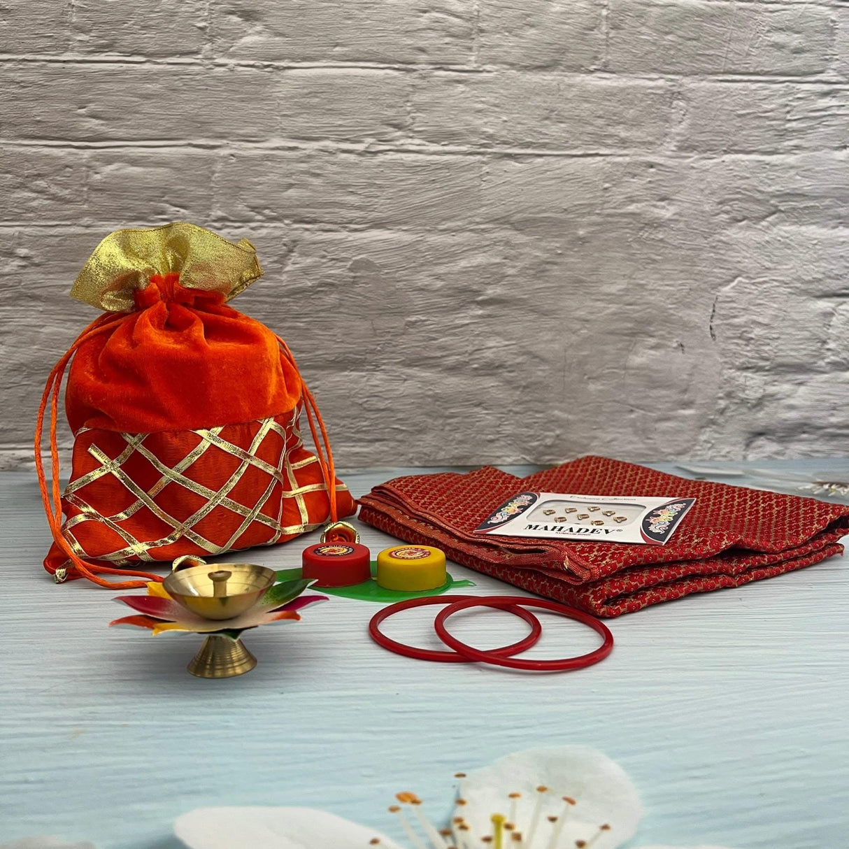 Varalakshmi Vratham Gift Hamper Navaratri Vratha Hindu Religious Teej Karva Chauth Sankranti Pooja Housewarming Return Gifts - Potli Bags Haldi Kumkum Holder Blouse Piece Diya Bindi Bangles - LoveNspire