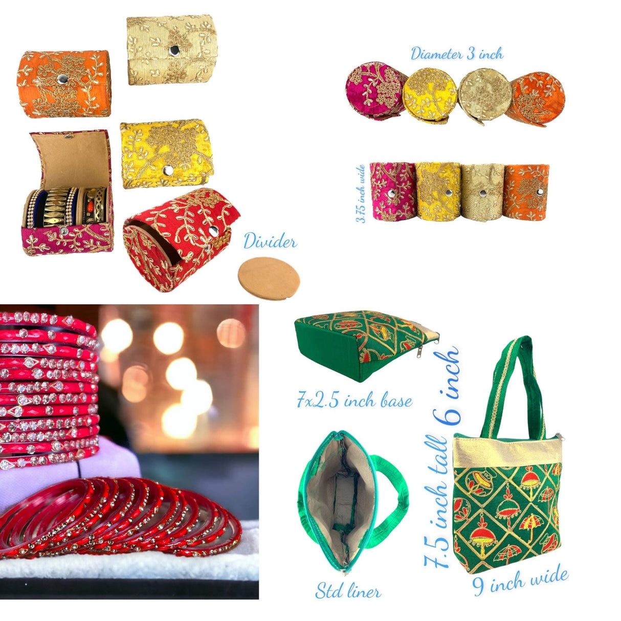 Varalakshmi Vratham Gift Hamper Navaratri Vratha Hindu Religious Teej Karva Chauth Sankranti Pooja Housewarming Return Gifts - Hand Bags Haldi Kumkum Packet Bangle Box Bindi Glass Bangles - LoveNspire